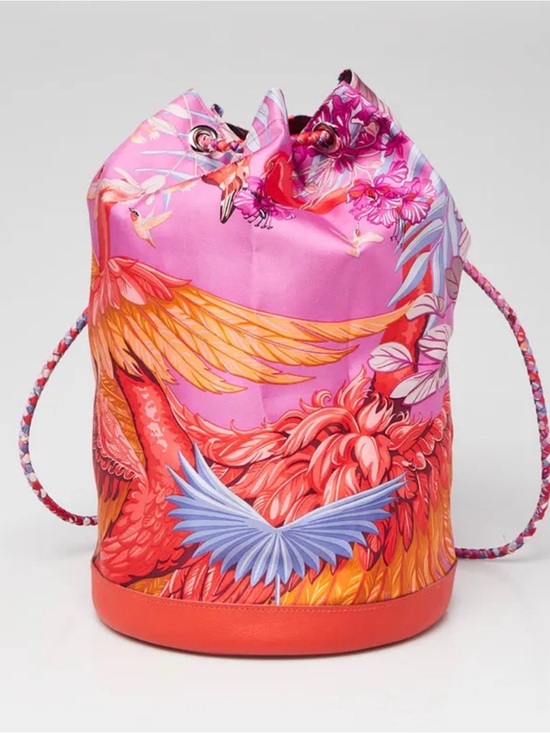 Hermes Handbags - 100% Authentic Hermes Pink Floral & Feather Drawstring Bucket Bag